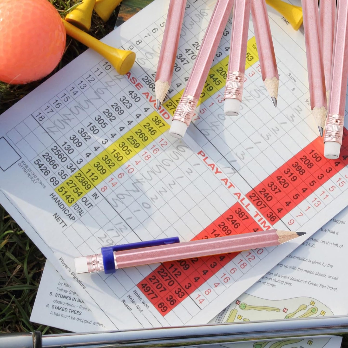 Outus 144 Pcs Mini Golf Pencils Bulk Half Pencils with Eraser #2 HB Pre Sharpened for Party Favors Office Supplies 4 Inch (Rose Gold)