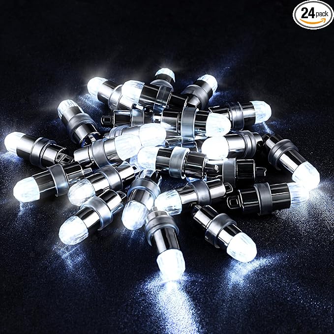 LIHAO 24x Battery Operated LED Party Lights Bulbs for Paper Lantern Balloons Party Decoration, Waterproof - White