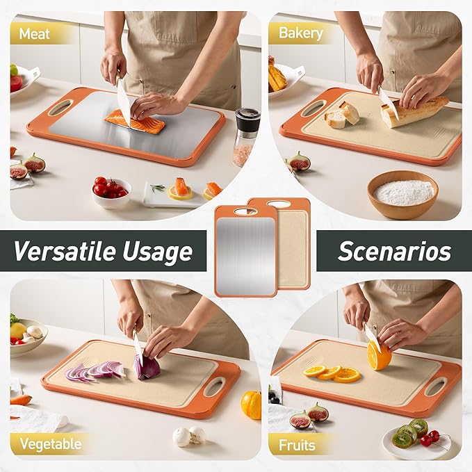 2 in 1 Stainless Steel Cutting Board with Handle Chopping Eating Grilling Biard Cutboard Biard Chtting Cuttingboards Voard Oard Bord Dishwasher Safe 16 x 11 Baords Baord Veg Utting Ultimate