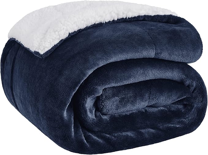 Bedsure GentleSoft Sherpa Fleece Throw Blanket Twin Size for Couch - Thick and Warm Throw for Women and Men, Soft Fuzzy Plush Twin Blanket for Winter, Non-Heated, Navy, 60x80 Inches