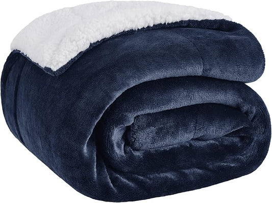 Bedsure GentleSoft Sherpa Fleece Throw Blanket Twin Size for Couch - Thick and Warm Throw for Women and Men, Soft Fuzzy Plush Twin Blanket for Winter, Non-Heated, Navy, 60x80 Inches