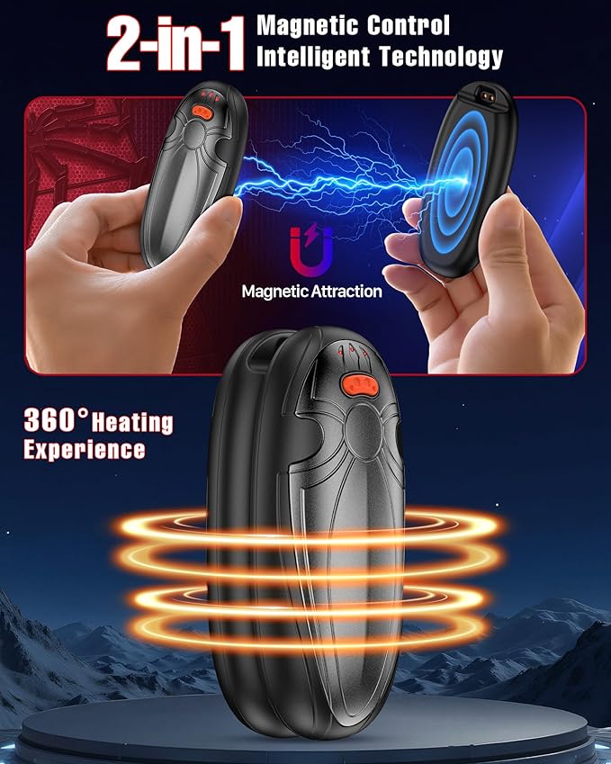 Hand Warmers Rechargerable 2 Pack - 14000mAh Electric AI Handwarmers with Charging Case, Magnetic 2 in 1 Pocket Heater, Gifts for Women/Men/Golf/Hunting/Travel/Camping Accessories