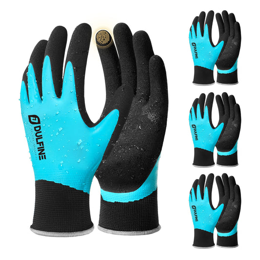 DULFINE Waterproof Work Gloves for Men and Women,3 Pairs PackTouch Screen Rubber Coated Non-slip Garden Gloves, Outdoor Construction(Medium)