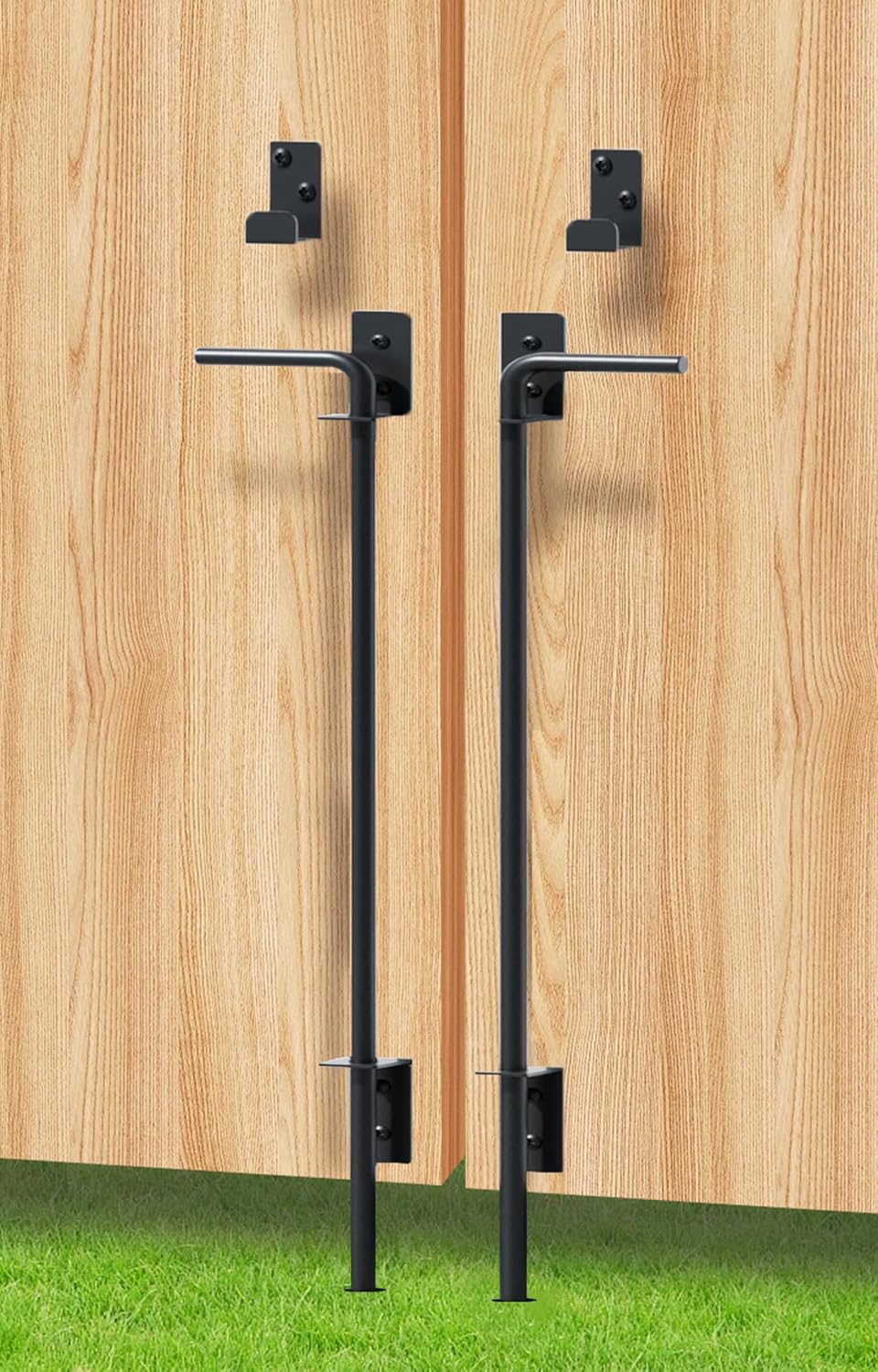 Cane Bolt Heavy Duty Gate Drop Rod 24 Inch Metal Gates Stopper for Wood PVC Vinyl Metal Fences Gates, Gate Ground Latches, Black Finish(2 Pack)