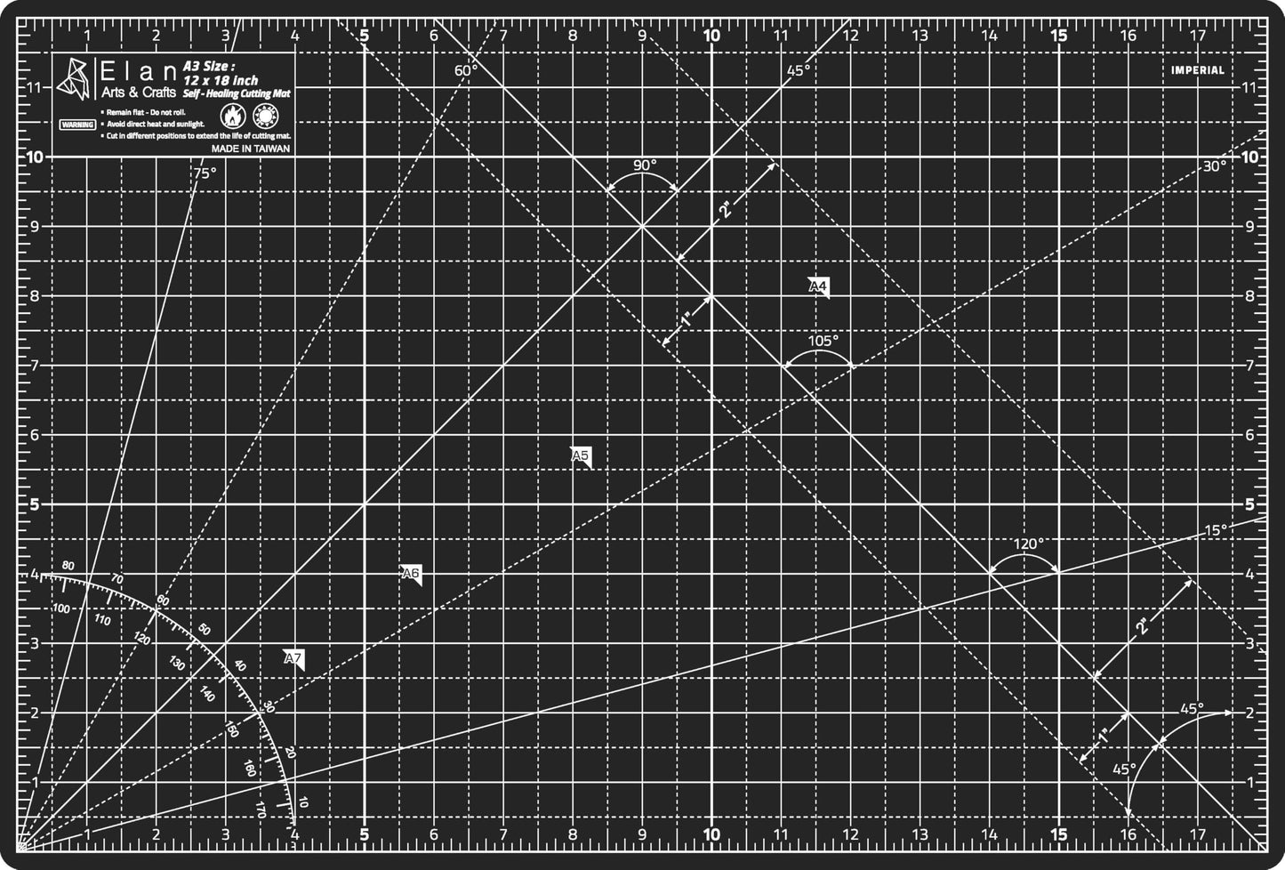 Elan Cutting Mat A3 Black & Taupe, Self Healing Cutting Mat 12x18 Inch, 5-Ply Craft Board Black, Hobby Board for Crafts 12x18 Inch