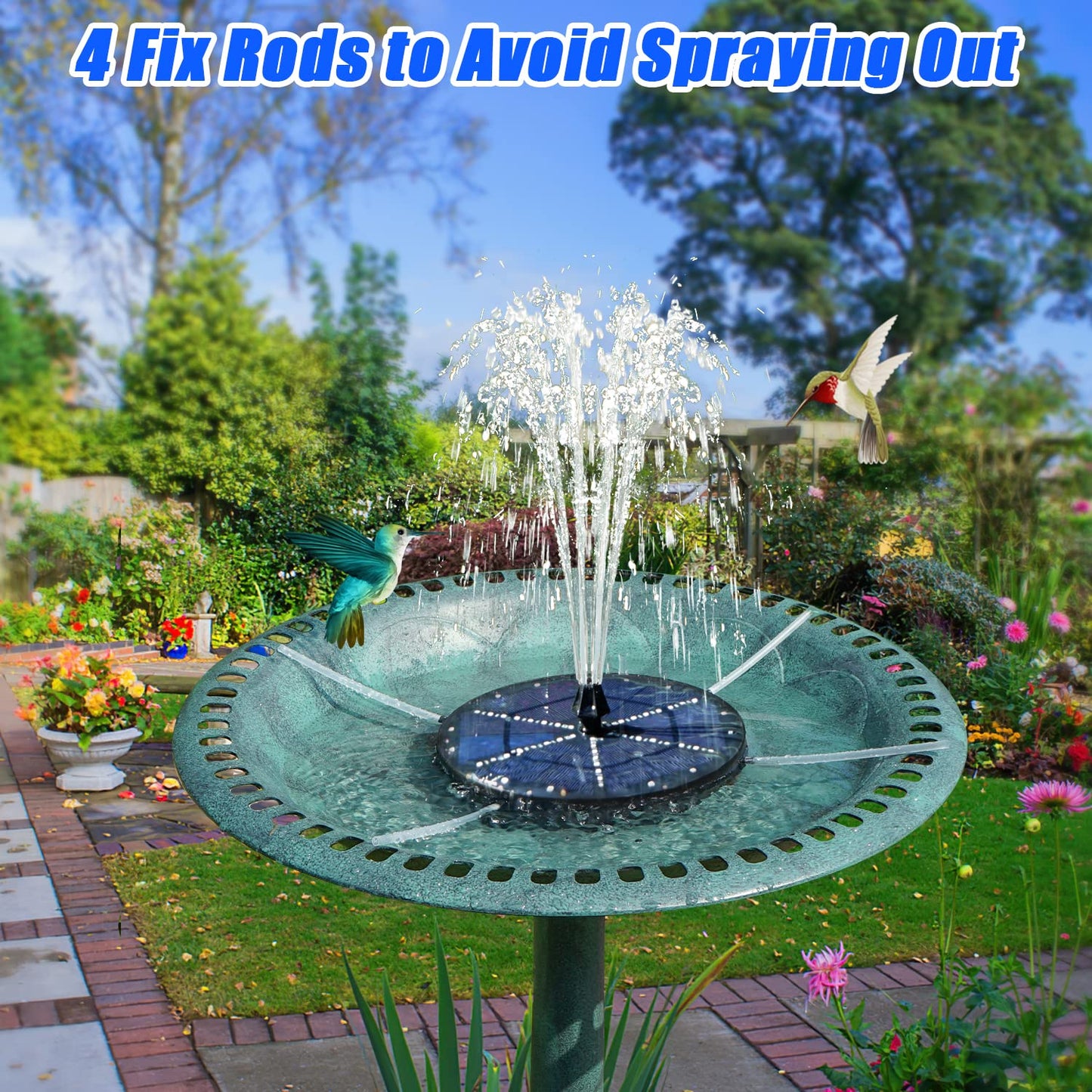 GAIZERL Solar Bird Bath Fountains Upgraded, 4W Solar Powered Water Fountain Pump with 4000 Battery, 7 Nozzles & 4 Fixers, Colorful LED Lights for Garden, Swimming Pool, Pond, Fish Tank and Outdoor