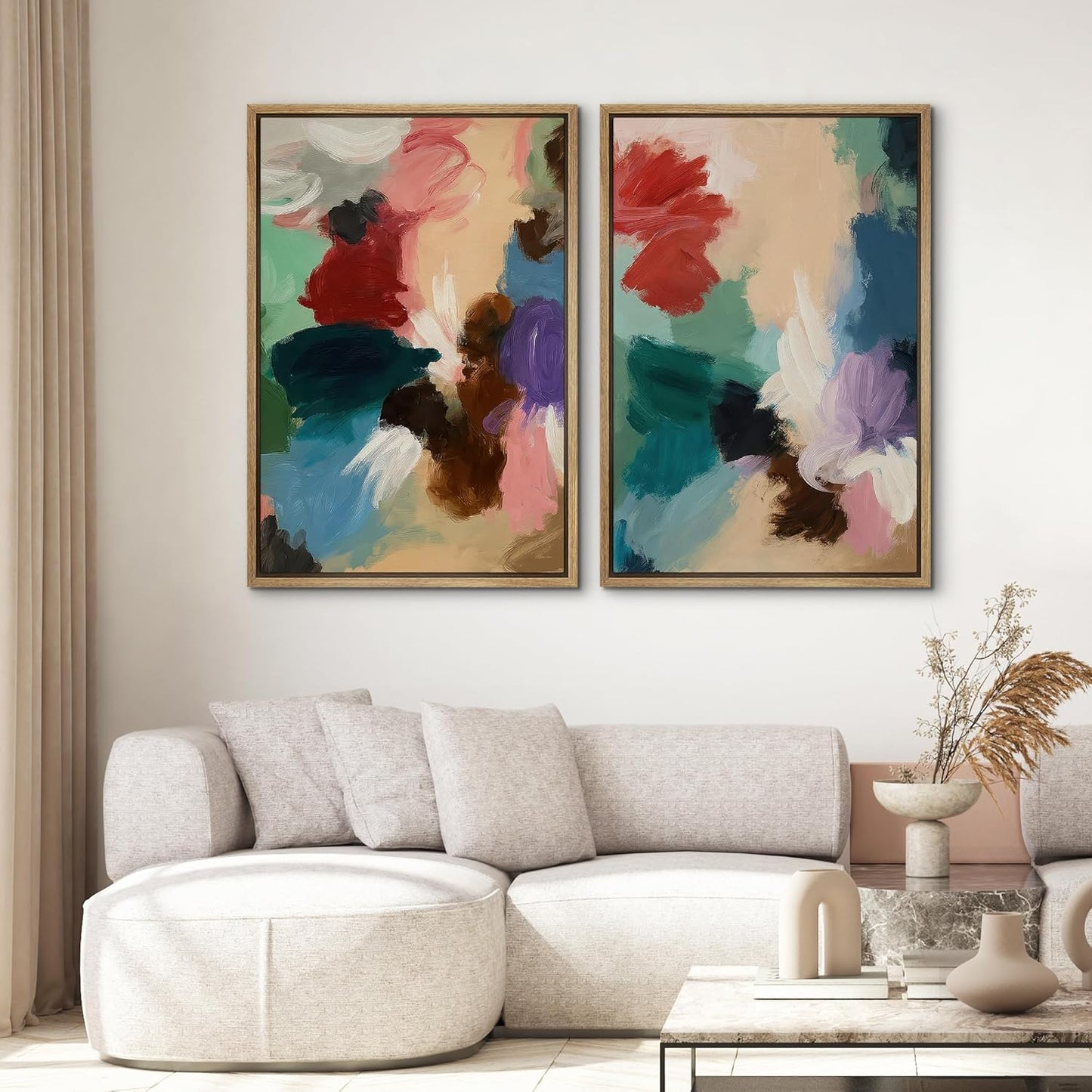 SIGNWIN Framed Wall Art Print Set Colorful Abstract Brushstroke Vibrant Illustrations Modern Art Rustic Relax/Calm Multicolor for Living Room, Bedroom, Office - 16"x24"x2 NATURAL