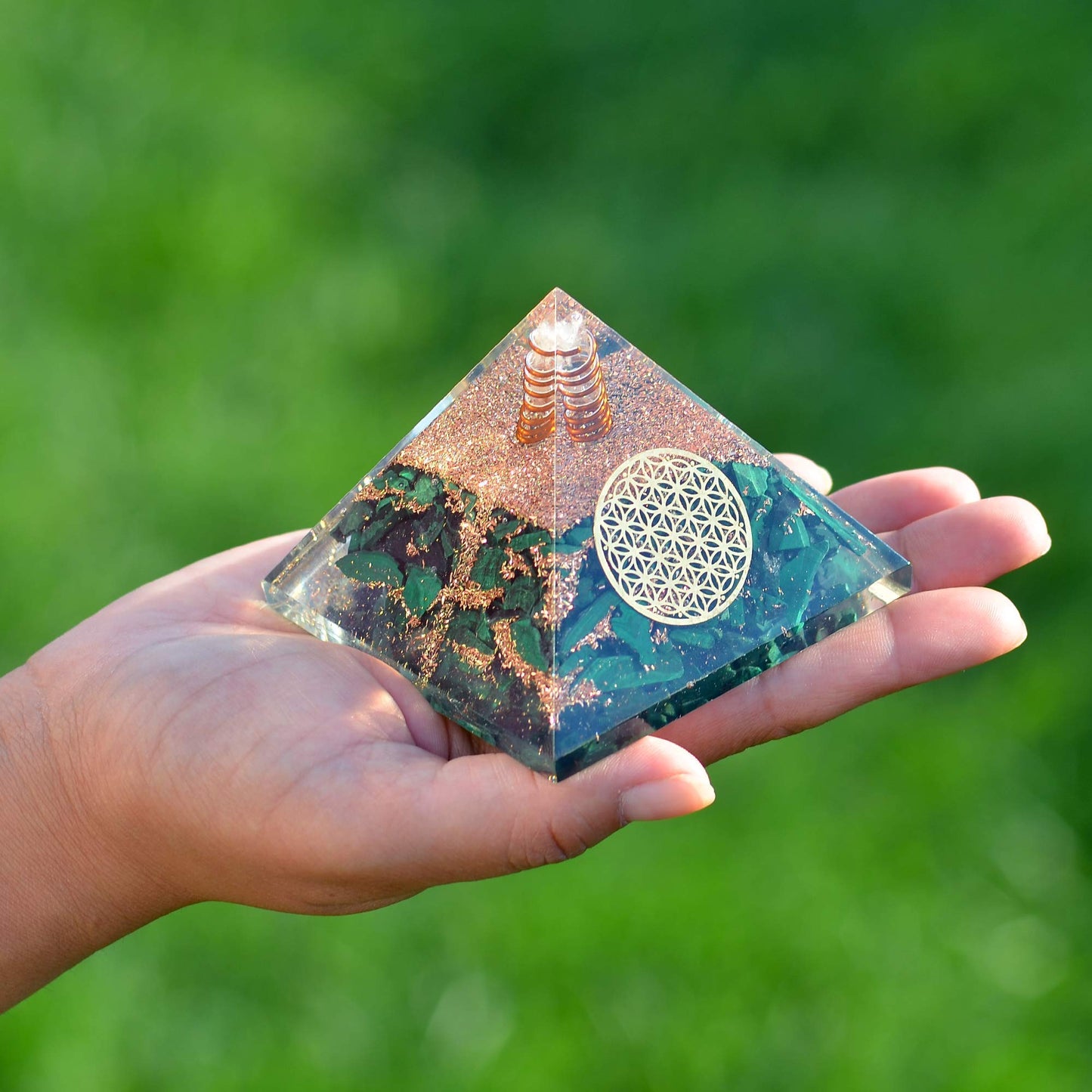 Orgonite Crystal Malachite Pyramid – Positive Energy Crystals Promote Chakra Healing to Enhance Spiritual Growth and Visionary Powers