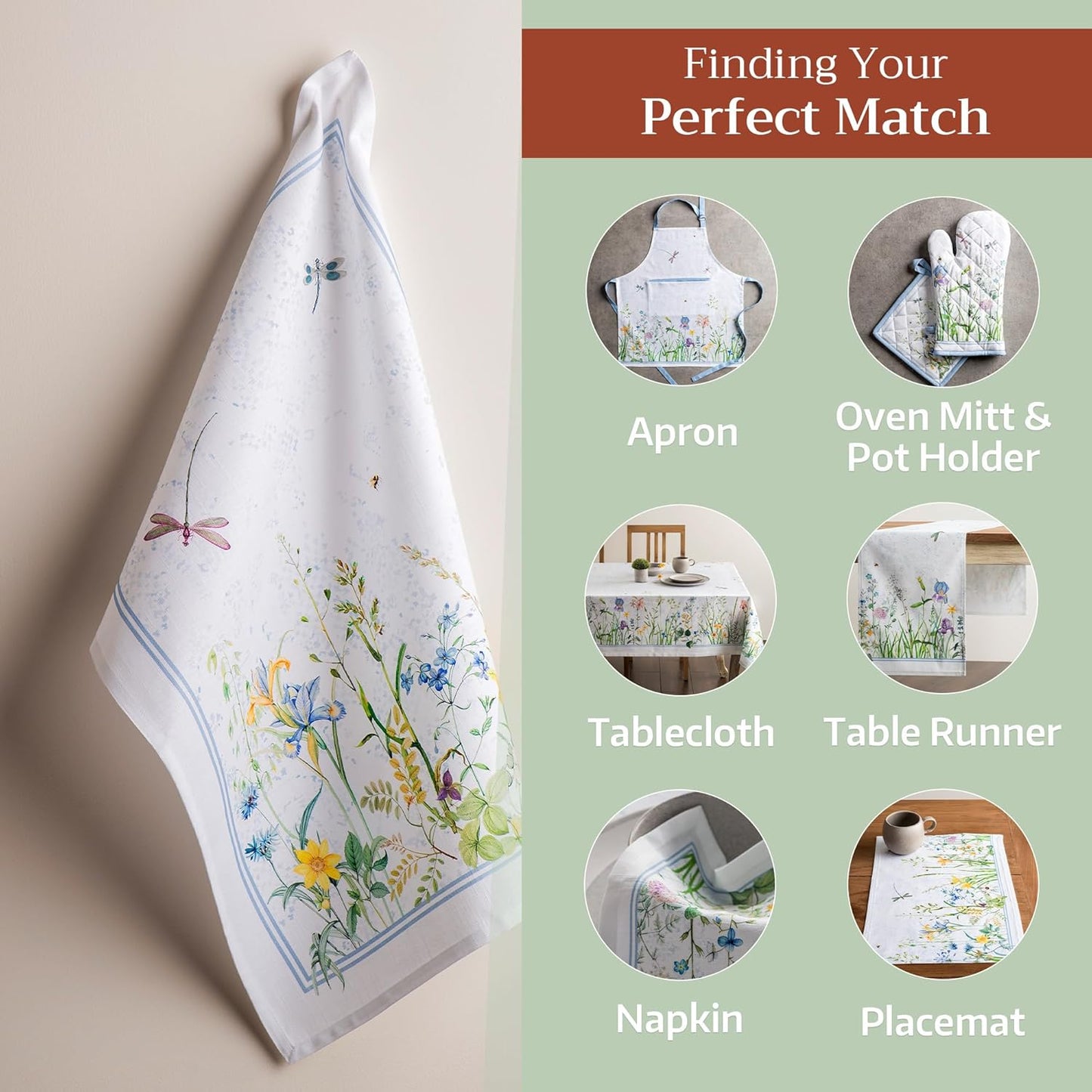 Maison d' Hermine Kitchen Towels Set of 3 100% Cotton 27.50" x 20" Reusable Cloth Tea Dish Towels Absorbent with Hanging Loop for Kitchen, Home, Dining, Cocktail Parties Spring/Summer (Fleurs De Mai)