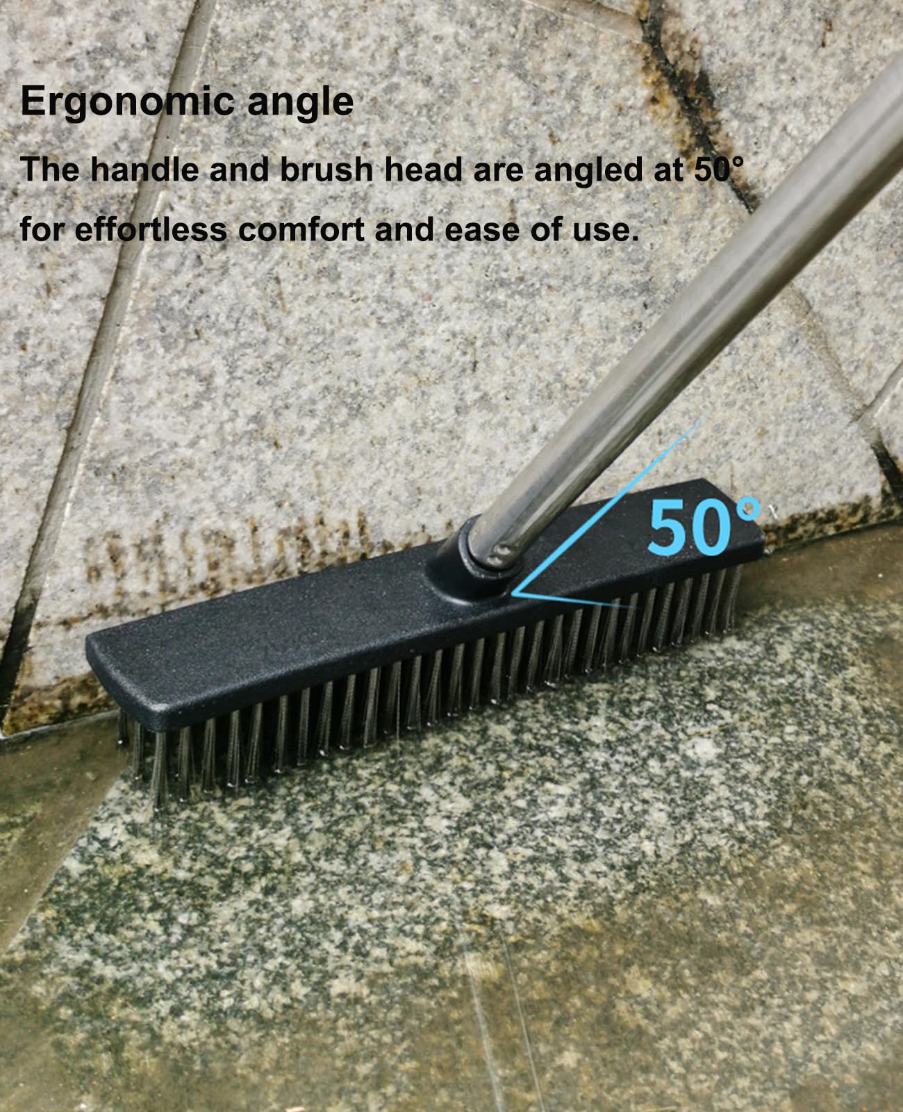 Xifando Heavy-Duty Push Broom Brush - Perfect for Bathroom, Kitchen, Patio, Garage, Deck, Concrete, Wood, Stone, and Tile Floors (10.6" Stainless Steel Bristle-Black)