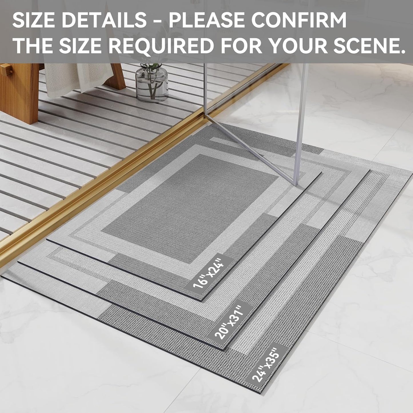 Non Slip Bath Mat, Rubber Backing Ultra Thin Bathroom Rugs Fit Under Door Quick Dry Super Absorbent Washable Bath Rug Shower Mat for Bathroom Floor Bathtub Shower Sink, Easy Care Gray 24"x 35"