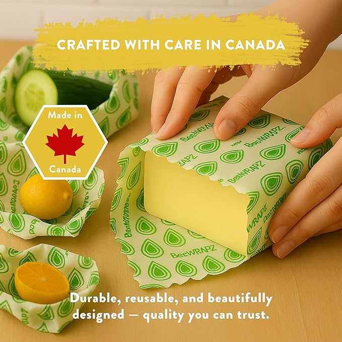 BeeWRAPZ Reusable Beeswax Wraps for Food | Eco Friendly & Organic | Eco-Friendly & Plastic-Free Food Storage | Biodegradable |Pack of 3 Beeswax Food Wraps for Wrapping Fruits & Vegetables (Green)