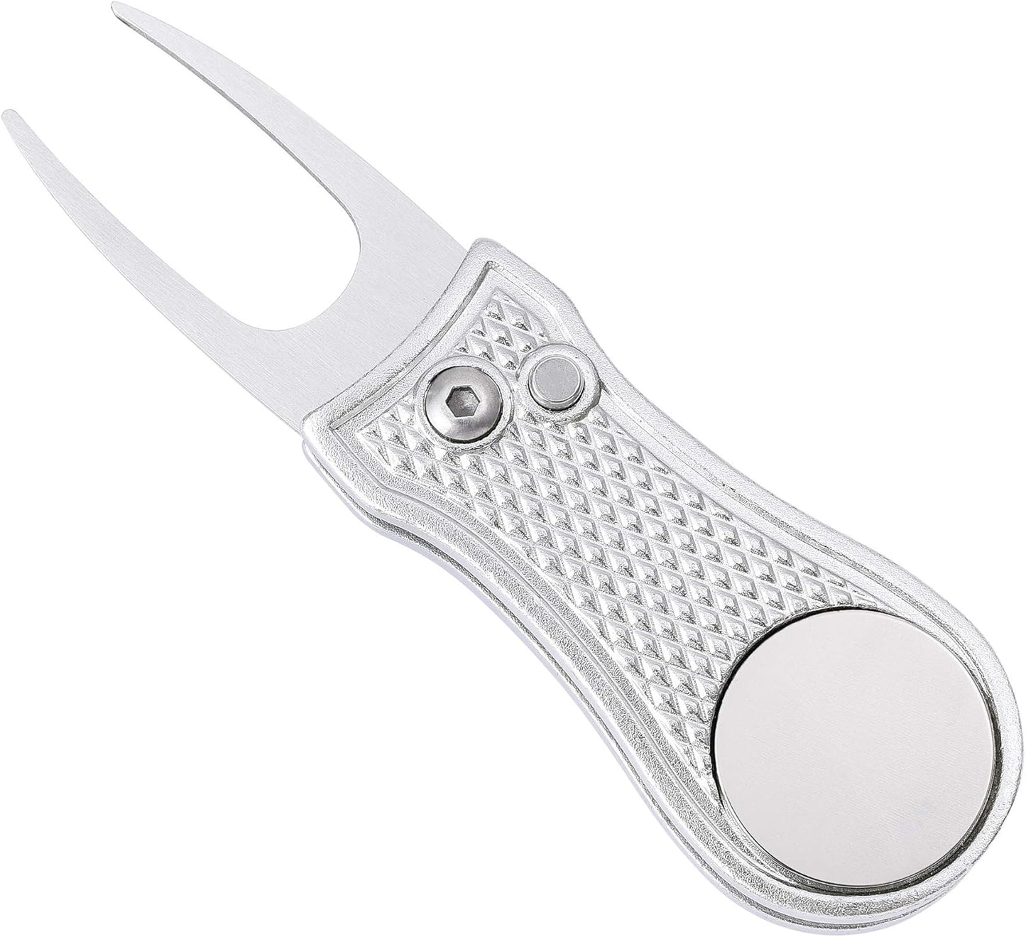 Mile High Life Golf Divot Repair Tool, All Metal Foldable Divot Tool with Pop-up Button & Magnetic Ball Marker