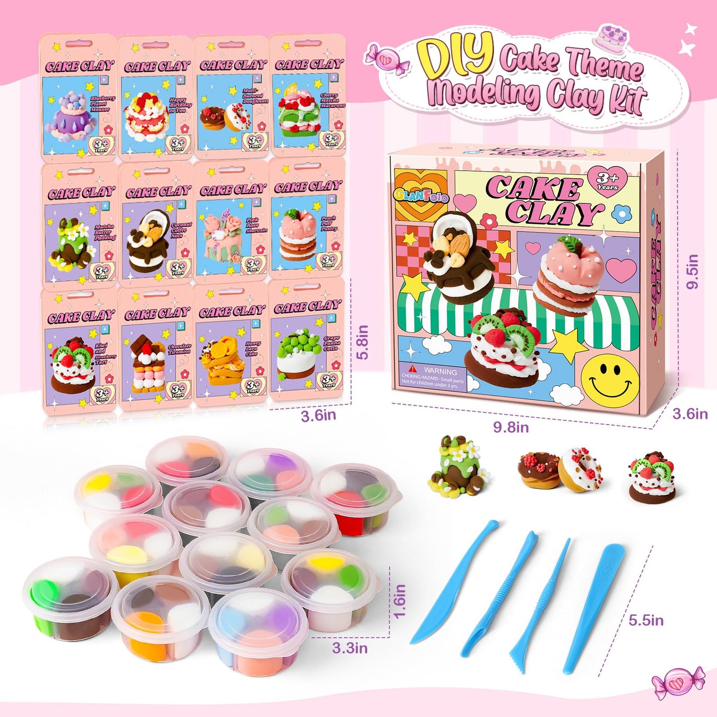 Air Dry Clay for Kids Modeling Clay Kit, 12 Boxes Model Magic Molding Clay with Tools & Tutorial, Non-Sticky, Arts and Crafts for Kid Ages 4-8 8-12 Girl Birthday Gift, Cake Party Favor Classroom Prize