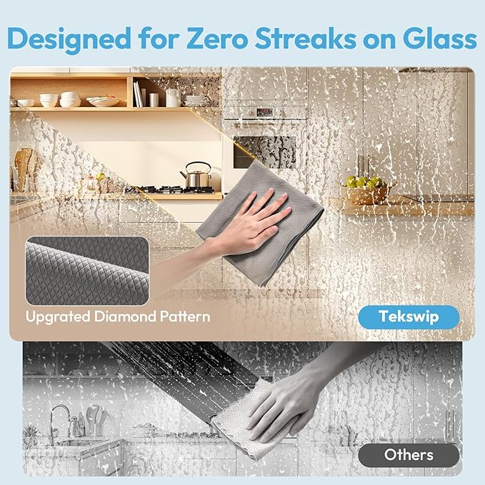 Nanoscale Microfiber Cleaning Cloth - Micro Fiber Cloth for Cleaning Rags - Clean for Glass Window, Car, Kitchen, Stainless Steel, 6pcs