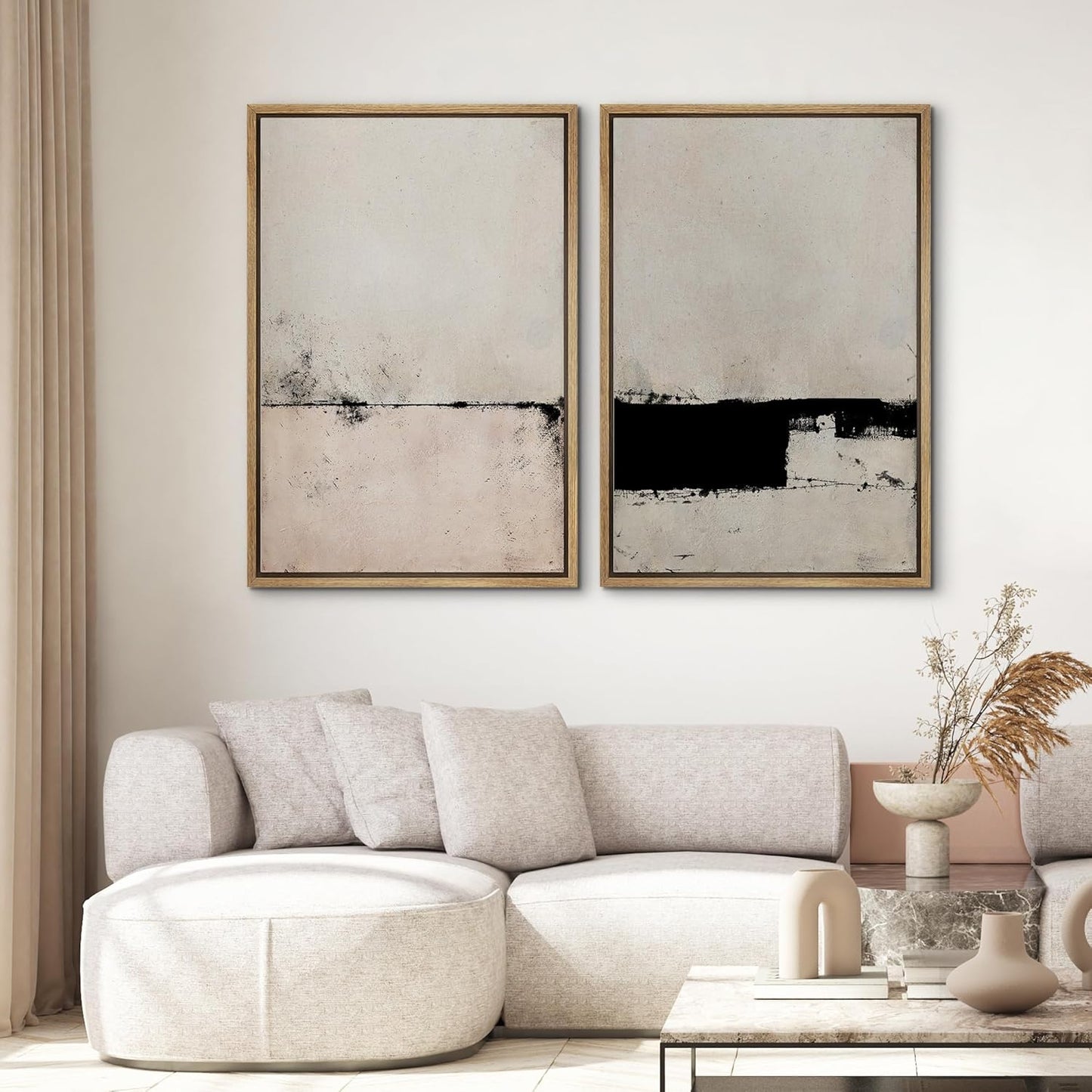 SIGNWIN Framed Canvas Print Wall Art Set Pastel Industrial Grunge Landscape Abstract Shapes Illustrations Minimal Decorative Nordic Relax/Zen for Living Room, Bedroom, Office - 16"x24"x2 Natural