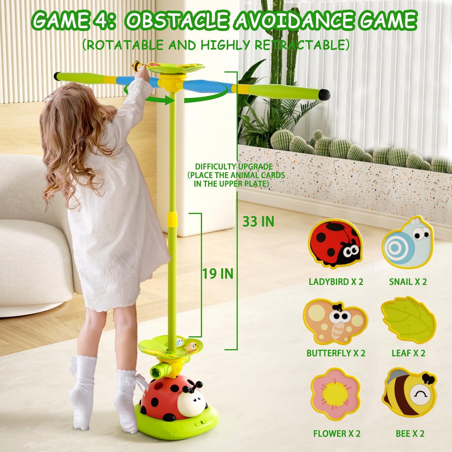 Pobaiyi 5 in 1 Musical Jump Toys, Toss Ring Game Stomping Launch Rocket Launcher for Kids, Obstacle Avoidance & Jump Squating Toy Games Remote Control Outdoor & Indoor Toys for Ages 4-8 8-13