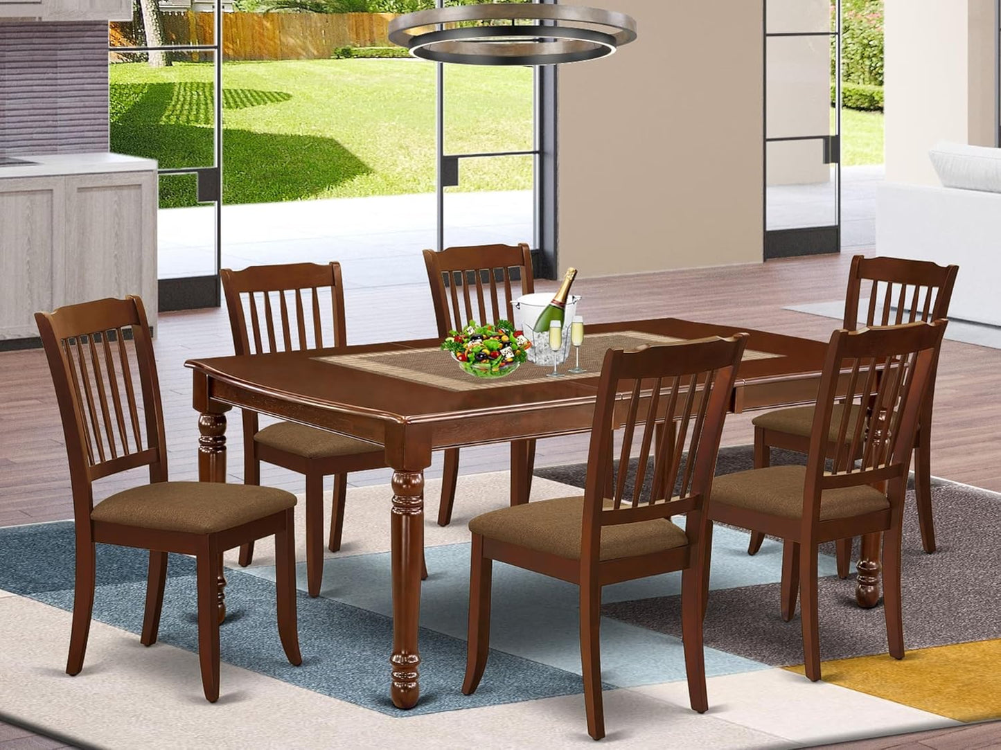 East West Furniture DODA7-MAH-C 7 Piece Modern Dining Table Set Consist of a Rectangle Wooden Table with Butterfly Leaf and 6 Linen Fabric Dining Room Chairs, 42x78 Inch, Mahogany