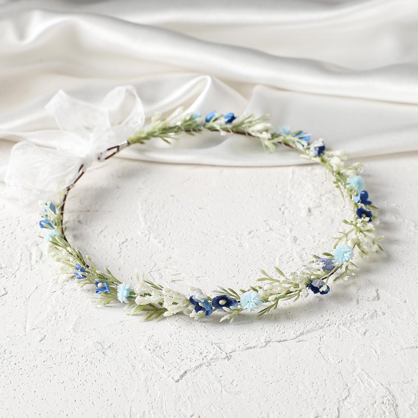 KorViSHOW Blue Flower Crown Headband, Artificial Renaissance Floral Headpiece, Fairy Elf Forest Flower Hairband for Women Girls Maternity Birthday Wedding Renfaire Festival Party Hair Accessories