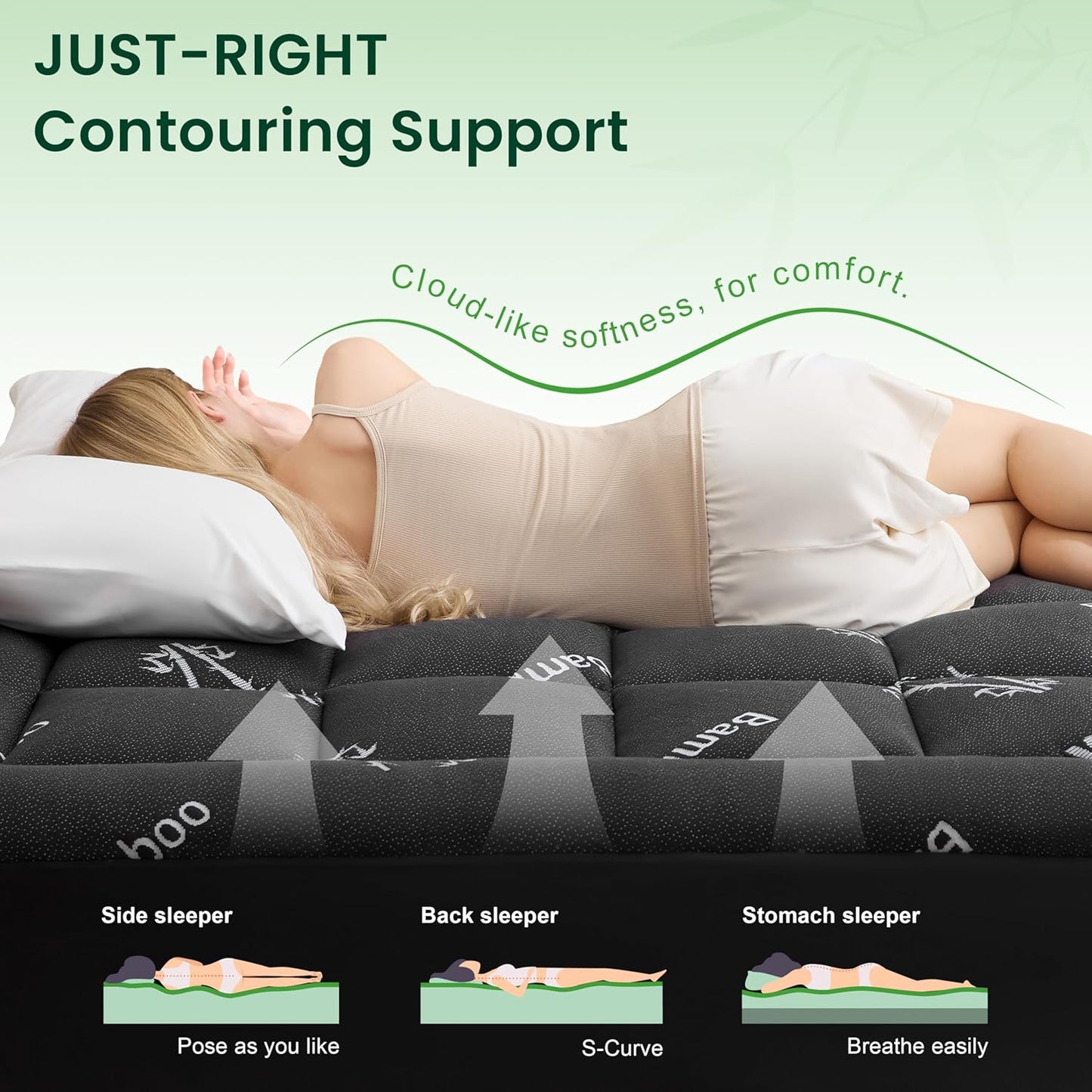 Love's cabin Full Size Mattress Topper, Rayon Derived from Bamboo, 900 GSM Mattress Topper Pad, Thick Pillow Top Mattress Pad with Stretches up 8"-20" Deep Pocket(54"x75"), Black