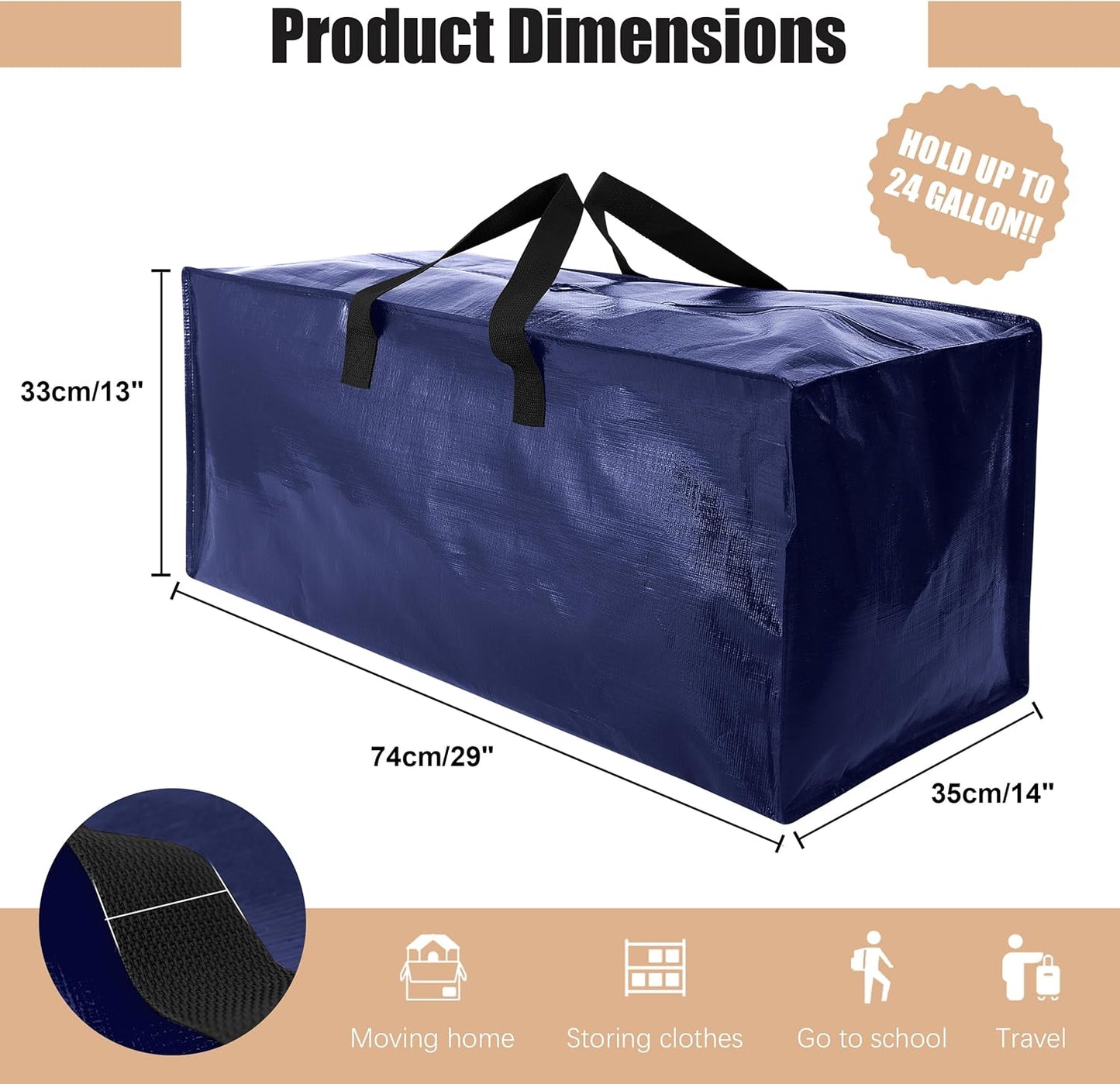 Heavy Duty Moving Bags with Backpack Straps and Strong Handles, Alternative to Moving Boxes and Storage Totes for Dorm Room Essentials, 12 Pack, Blue