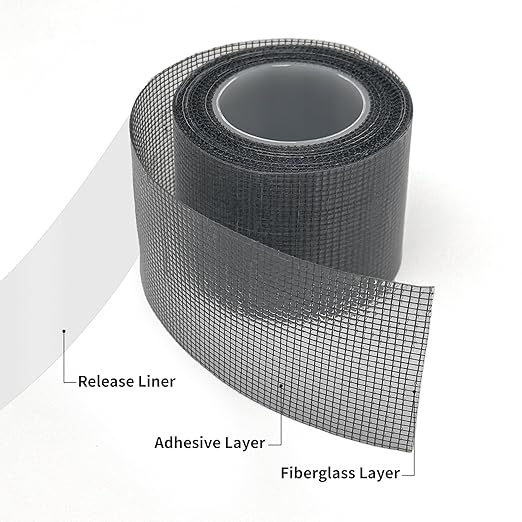 Grey Window Screen Repair Kit 16.5FT 3-Layer Strong Adhesive & Waterproof Tape Fiberglass Covering mesh, Repair for Window Screen and Screen Door tears Holes