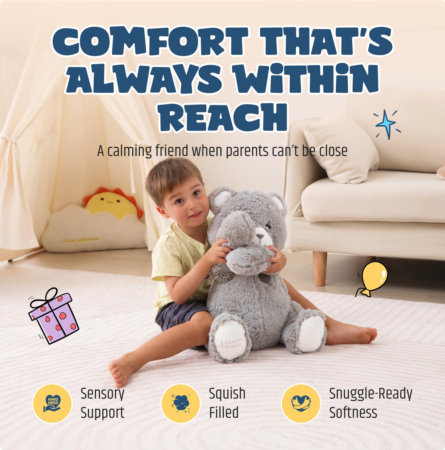 Jumble Bear 4LB Weighted Stuffed Animal Bear Toy – Large Soft Plush Teddy for Toddlers, Kids, Teens & Adults – Sensory Weighted Plush Toy Stuffed Animals for Comfort for Boys & Girls