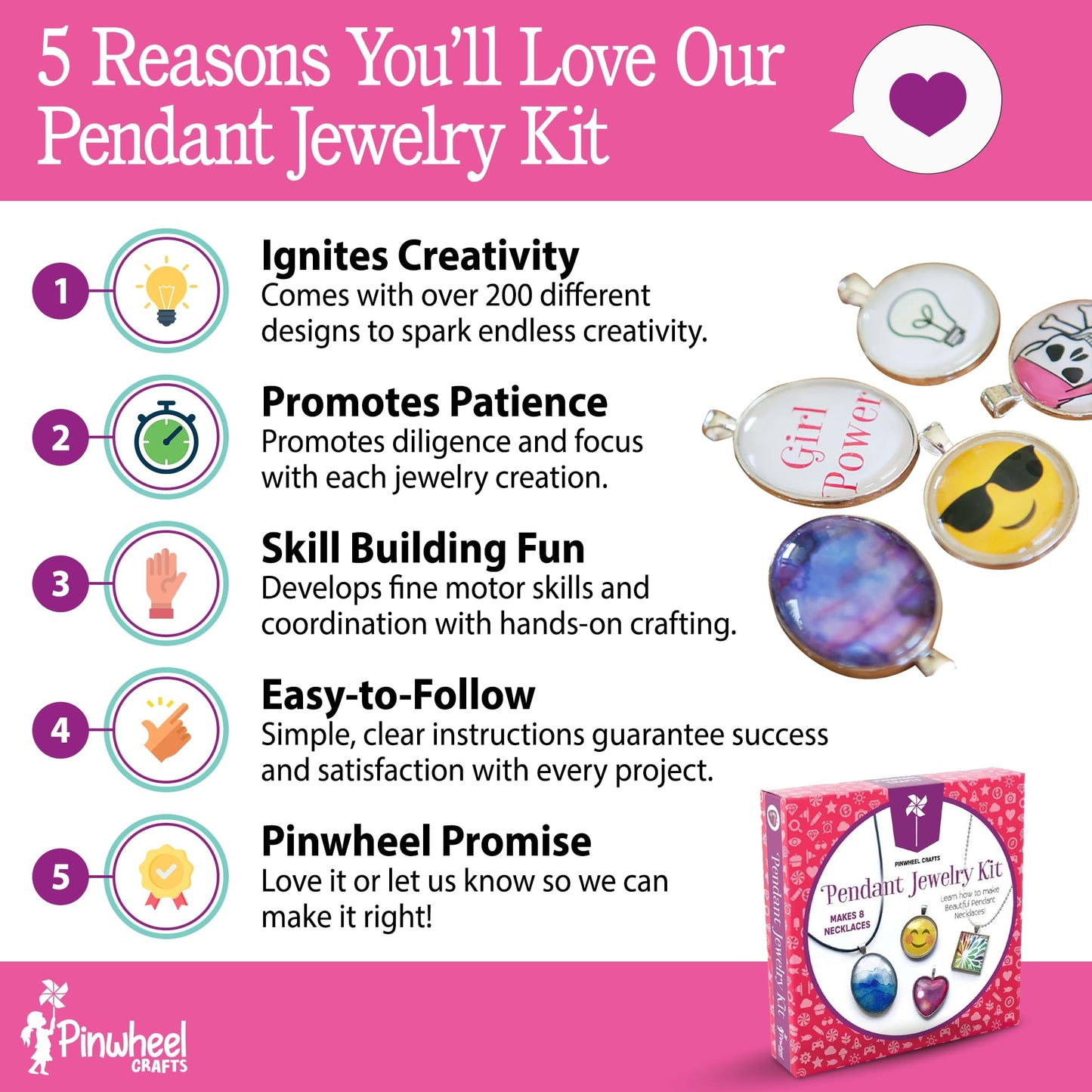 Pinwheel Crafts Pendant Jewelry Making Kit for Girls 8-12+ Years, Necklace and Bracelet Making Kit for Kids – Single Craft to Create Multiple Necklace & Bracelet for Teens with 200 Designs