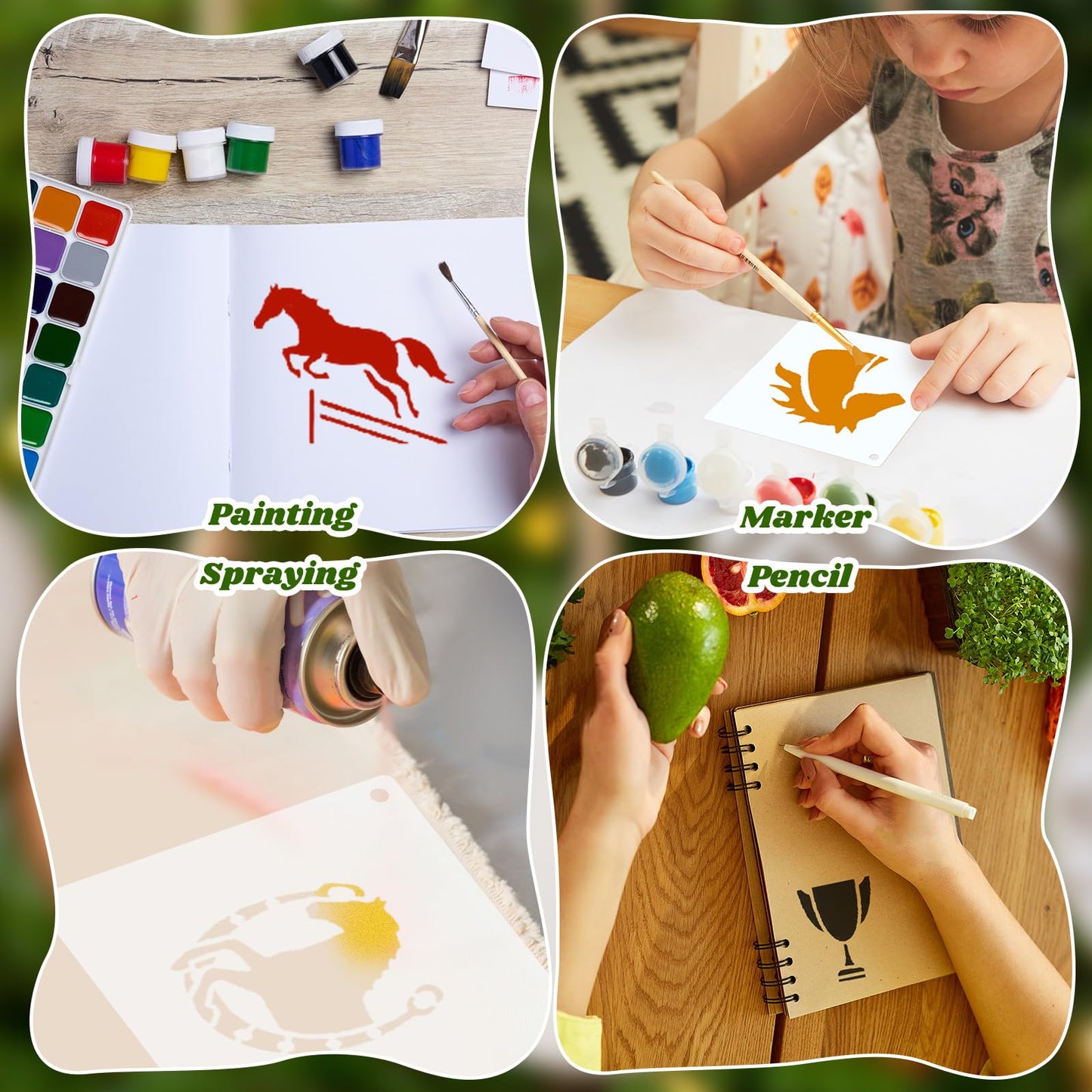 Marspark 66 Pcs Small Stencils for Crafts Reusable 3 Inch Stencils for Painting on Wood DIY Craft Paint Template for Wall Home Decor Card Rock Canvas Drawing Holiday (Horse)