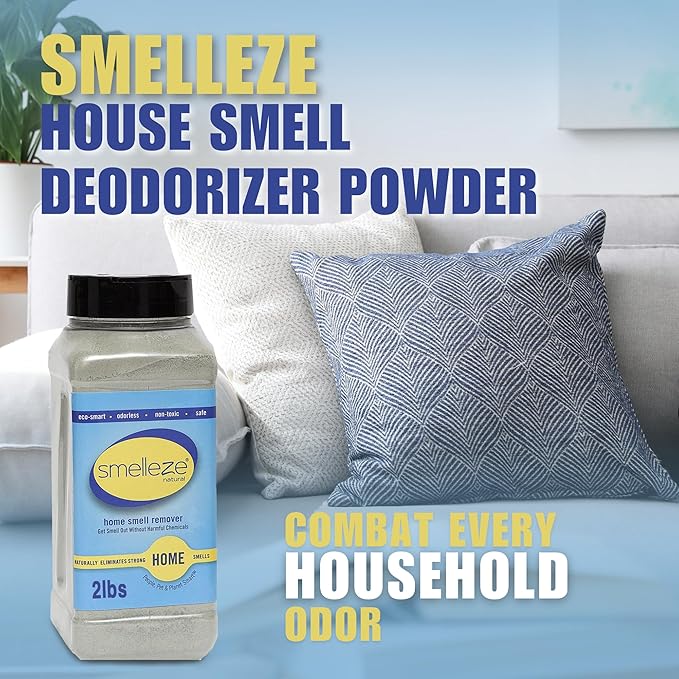SMELLEZE Natural House Smell Deodorizer Powder - Natural Odor Eliminator for Home, Deodorizes Furniture, Drawers, Cabinets, Sofas, Mattresses, Carpets, Floors & more, 2 lb. Powder