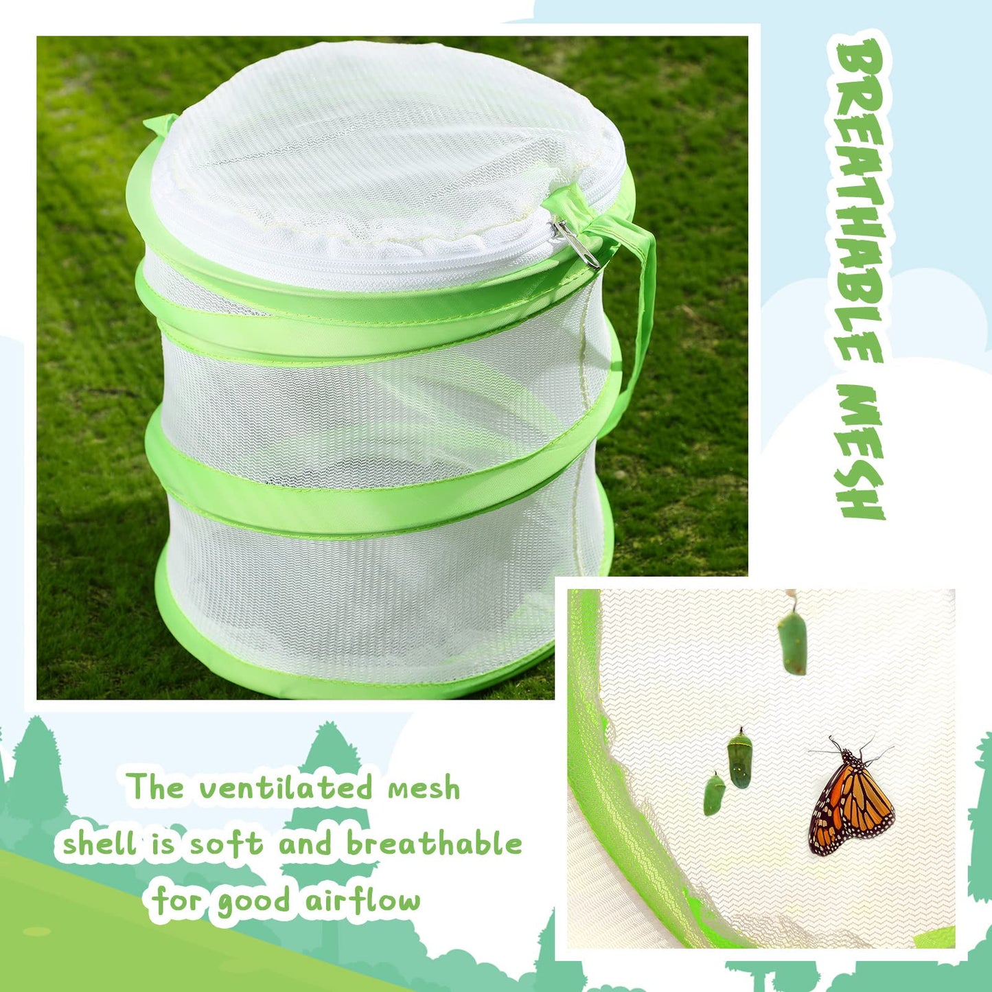 Sherr Mini Butterfly Habitat Cage Clear Mesh Butterfly Net Cage Container Foldable Terrarium, 6.2x7.1inch