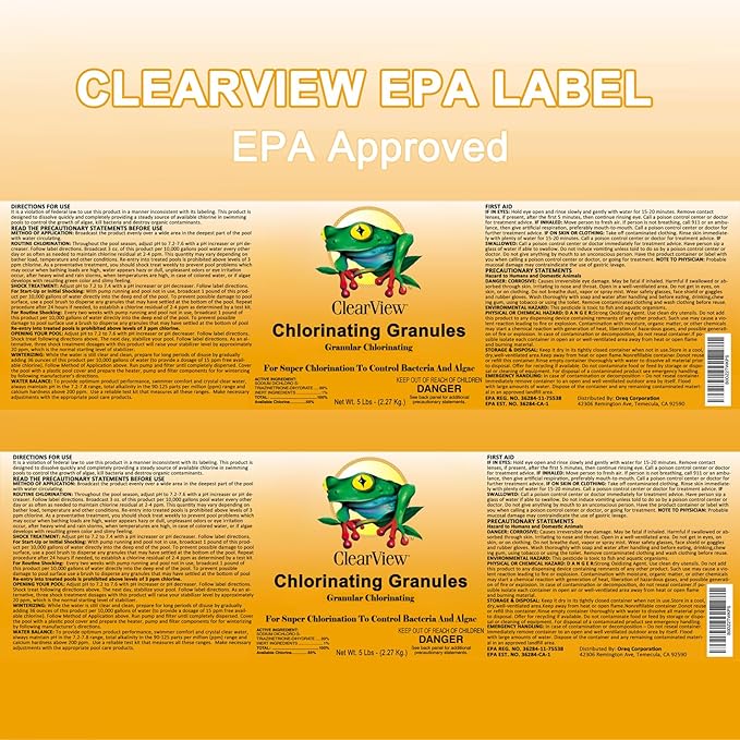 ClearView Chlorine Granules 10 Lbs for Swimming Pools, Quick Dissolving Spa Chlorinating Granules, Hot Tub Pool Chock Chlorine Granular Sanitizer