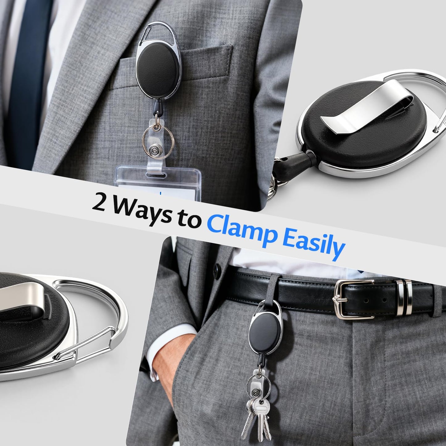 Diateklity 20 Pack Retractable Badge Holder with Carabiner Reel Clip, Badge Reel Bulk ID Card Key Holder with Ring, Sturdy Black Key Chain Extender for Office Work Employee