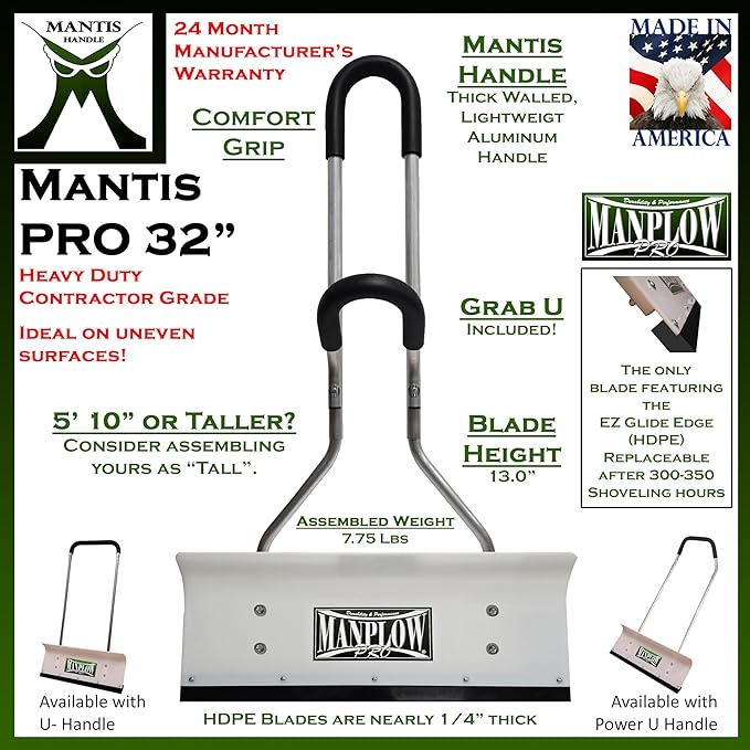 MANPLOW PRO Snow Shovels (Mantis Handle, 32")