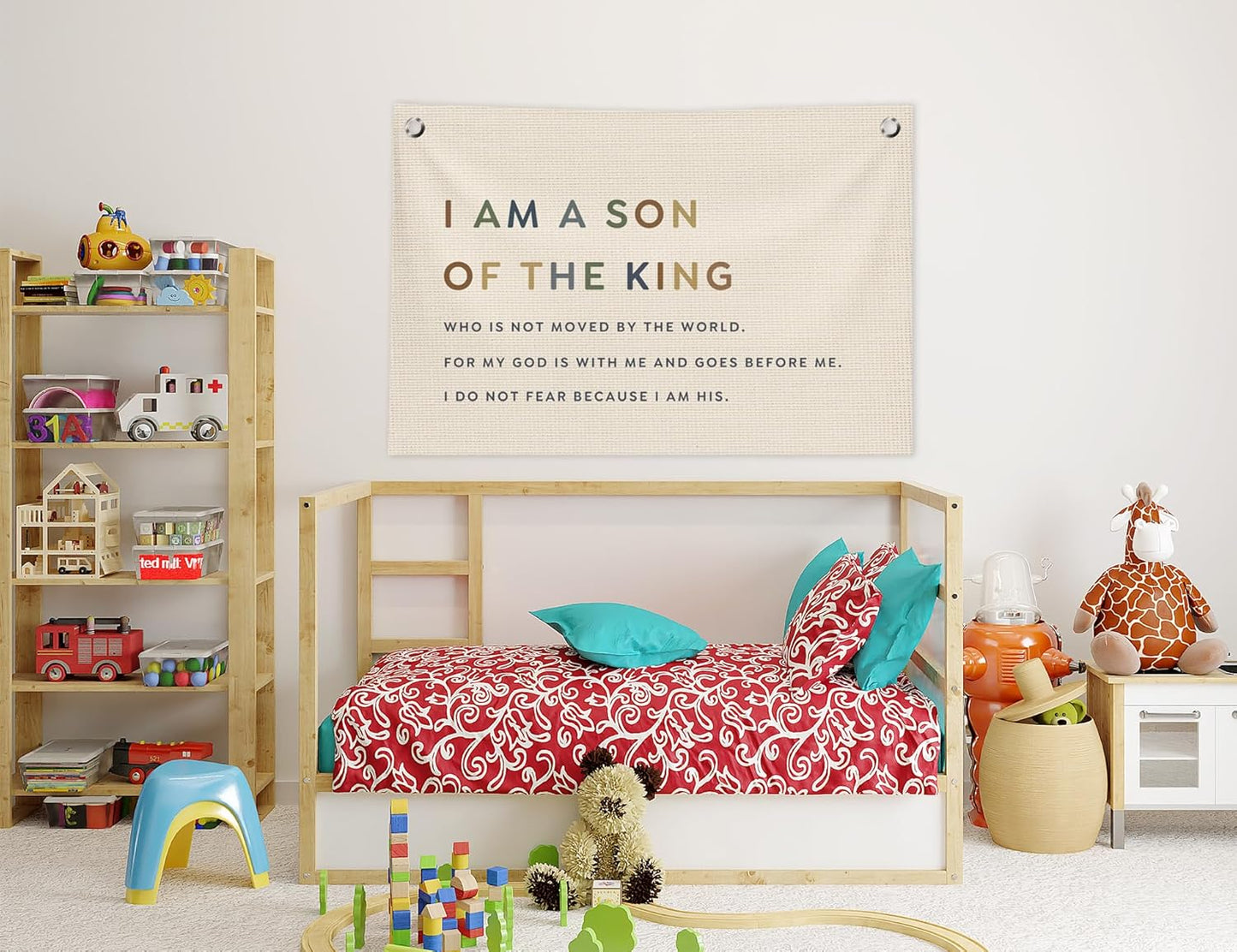 Christian Nursery Wall Decor, Boy Nursery Decor Canvas Banner,I Am a Son of the King Inspirational Hanging Banner Flag Wall Art Decor for Kids Baby Little Boys Room Bedroom Playroom,20x30 in