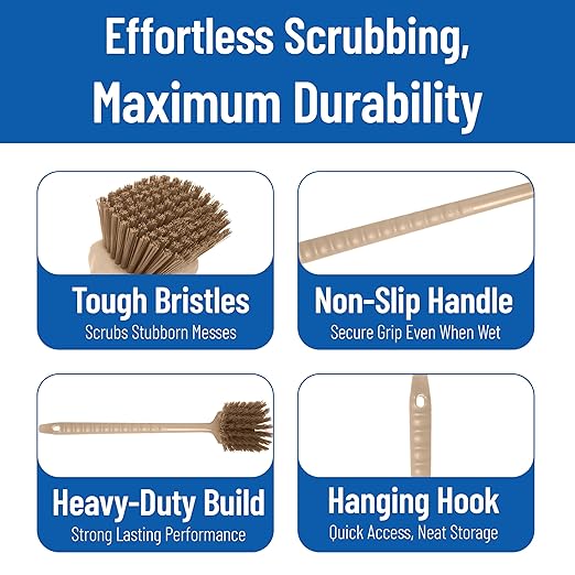 SPARTA 40501EC25 Plastic Large Scrub Brush, Kitchen Brush, Utility Brush With Long Handle For Cleaning, 20 Inches, Tan