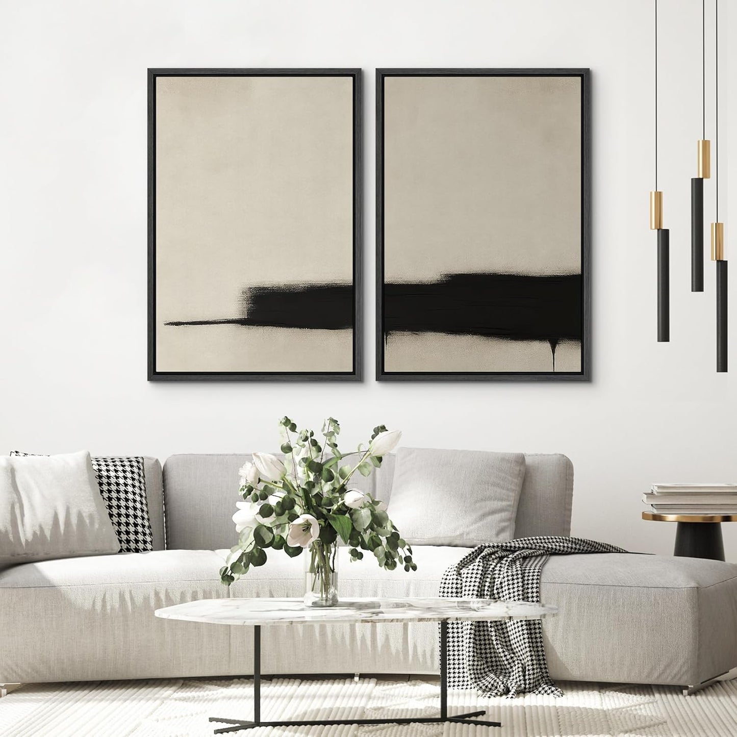 SIGNWIN Framed Wall Art Print Set Minimalist Black Brushstroke Abstract Neutral Beige and Black Illustrations Modern Art Rustic Relax/Calm for Living Room, Bedroom, Office - 16"x24"x2 BLACK
