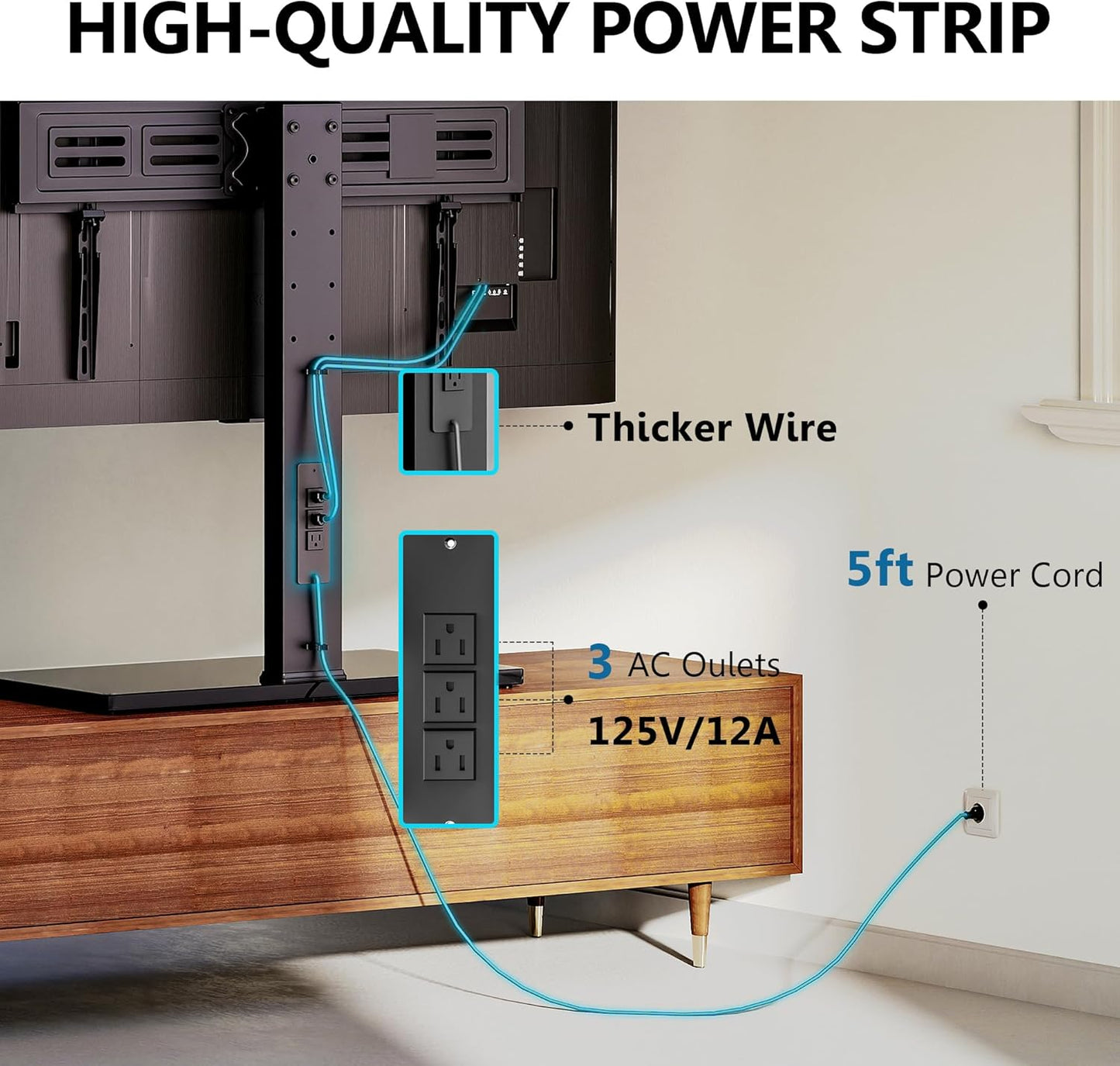 FITUEYES Universal TV Stand with Power Outlets for 50-85 inch TVs, Swivel&Height Adjustable Tall TV Stand for Bedroom Living Room, 27.5''Large Tempered Glass Base Holds up to 143 lbs.