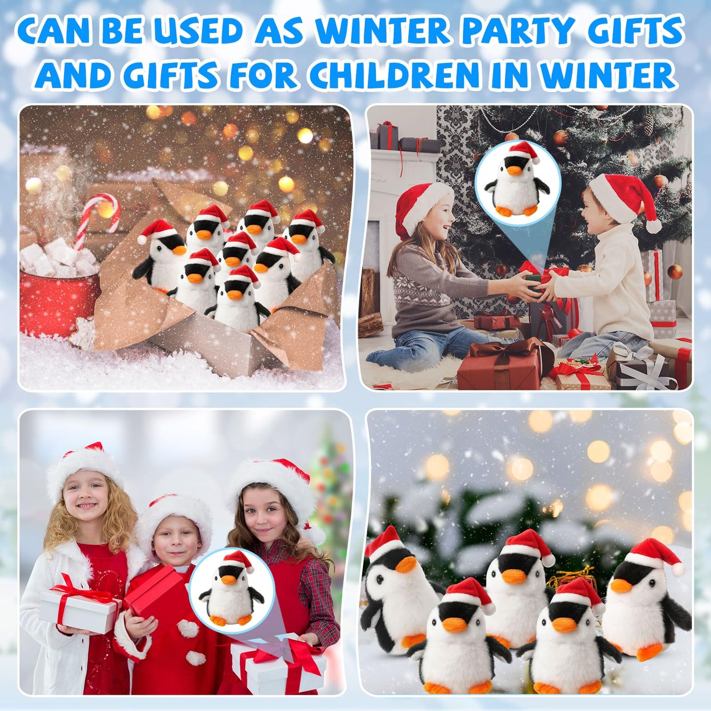 Motionchic 20 Pcs Mini Plush Penguin Winter Party Favors Cute Penguin Hanging Stuffed Animal Plush Party Favors for Bag Pendant (Christmas Hat,Black)