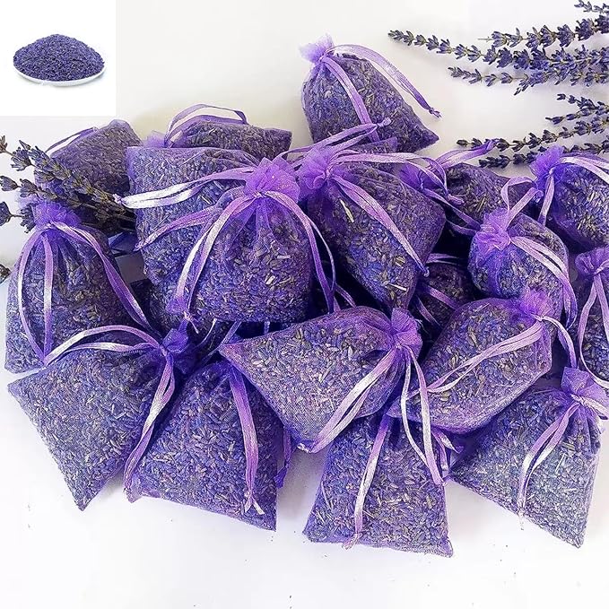 20-Piece Lavender sachets for wardrobes, Drawers, Closets, and Storage Spaces, Home Fragrance sachets, Natural Lavender Flowers, Purple