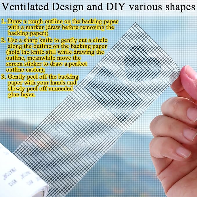 Upgraded Window Screen Repair Tape 2in*16.4FT(196.8in) Ventilated Screen Repair Patch Strong Adhesive Screen Repair Kit Removable Seam Glue Mesh Repair Fiberglass Screen Tape(Grey)