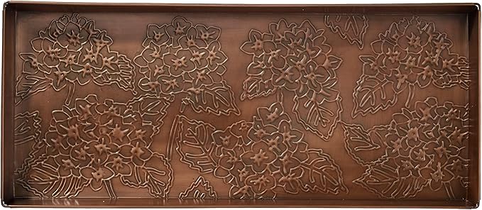 HF by LT Mophead Hydrangea Pattern Metal Boot-Tray, 30 x 13 inches, Antique Copper