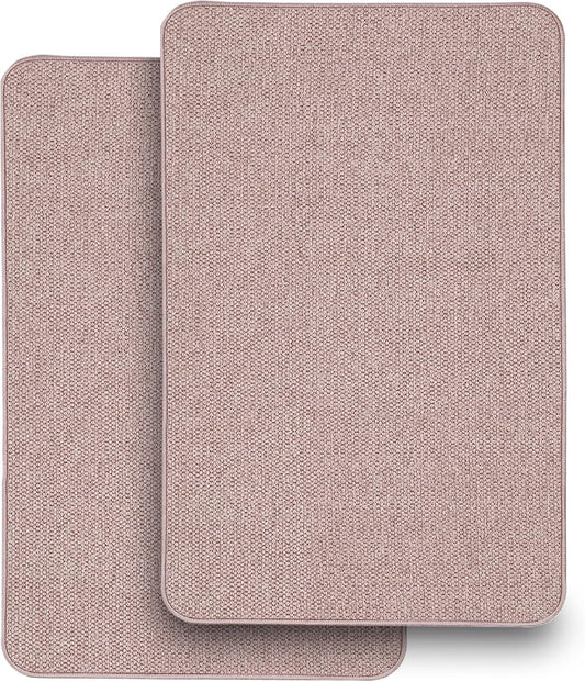 2 Pack Area Rug Sets 17x27Inch, Thin Bath Mat with Rubber Backing Non-Slip, Absorbent,Quick Dry Machine Washable, Home Decor Accessories Cozy Cloth Bathroom Mat fit Under Door/Sink/Tub/Shower-Biege