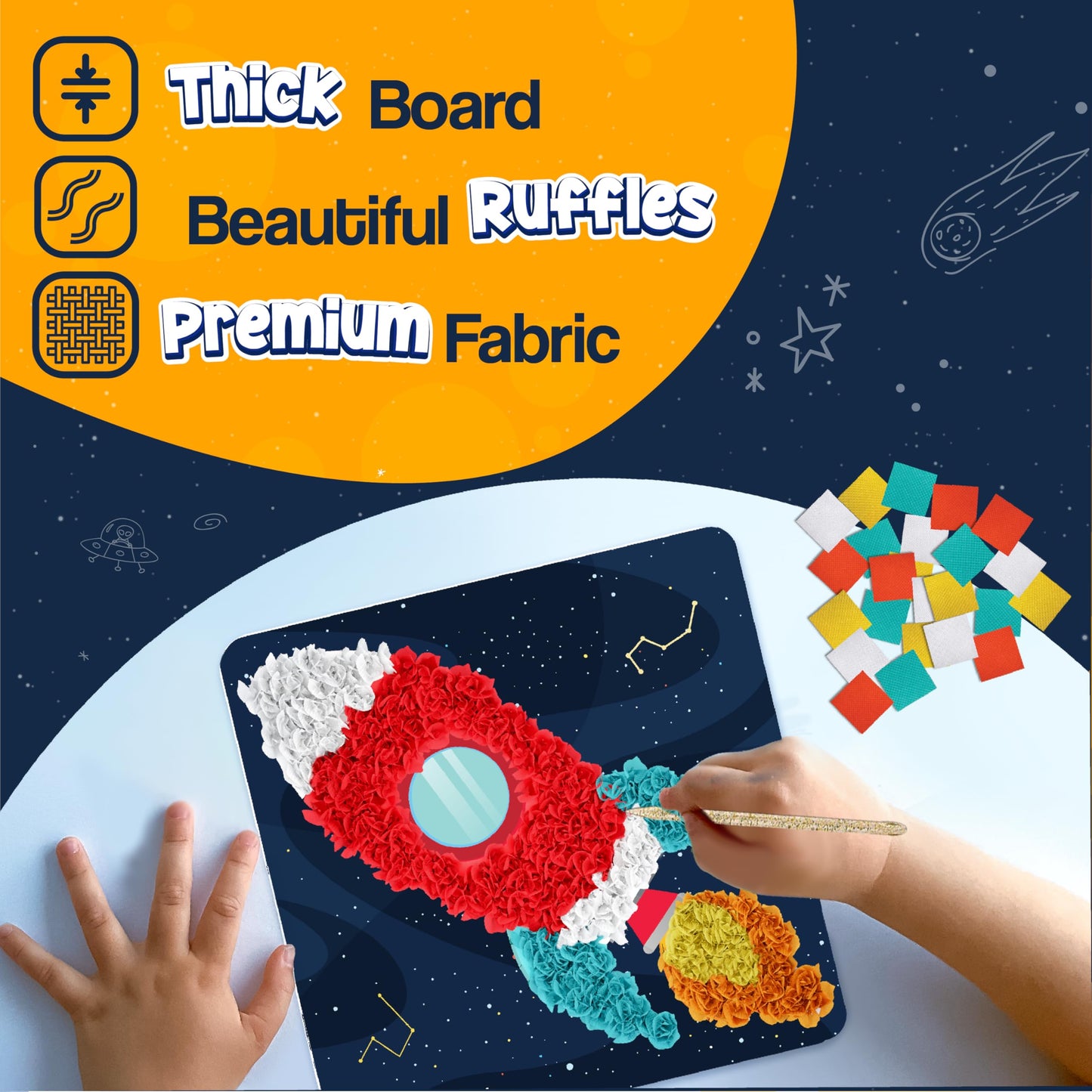 jackinthebox Poke Poke Art for Kids – Space Theme, Flower Pressing Kits, Mess-Free Fabric Art and Craft,Gift for Kids for Girls and Boys Ages 4 5 6 7 8