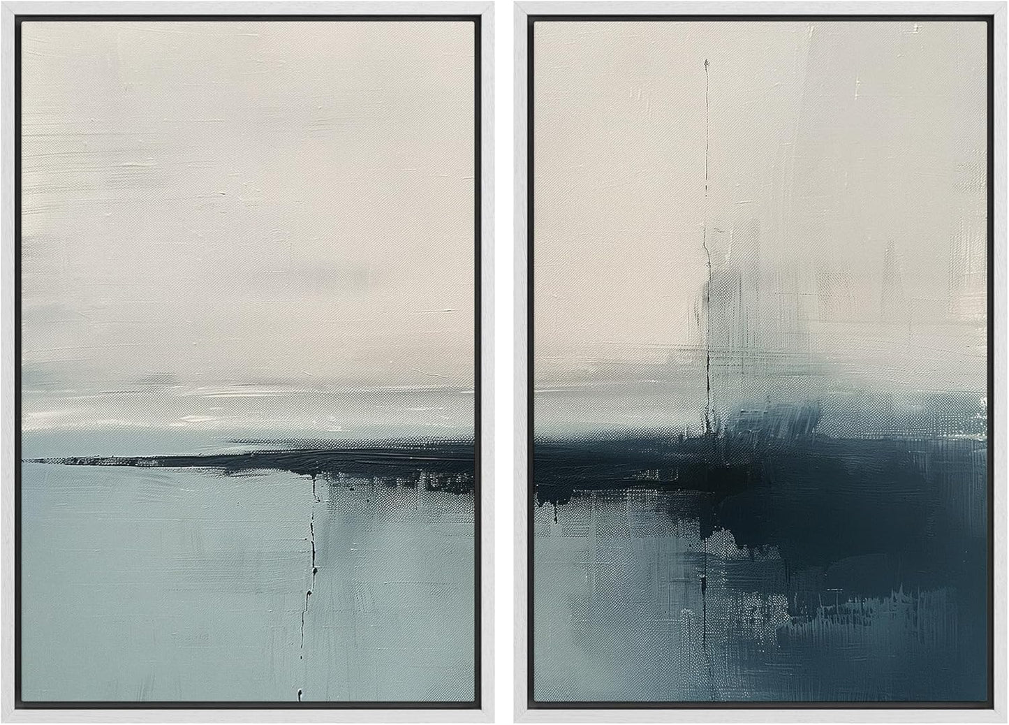 SIGNWIN Framed Canvas Print Wall Art Modern Blue Ocean-Inspired Coastal Abstract Serene Neutral Tones with Subtle Patterns Illustrations Decorative for Living Room, Bedroom, Office - 24"x36"x2 White