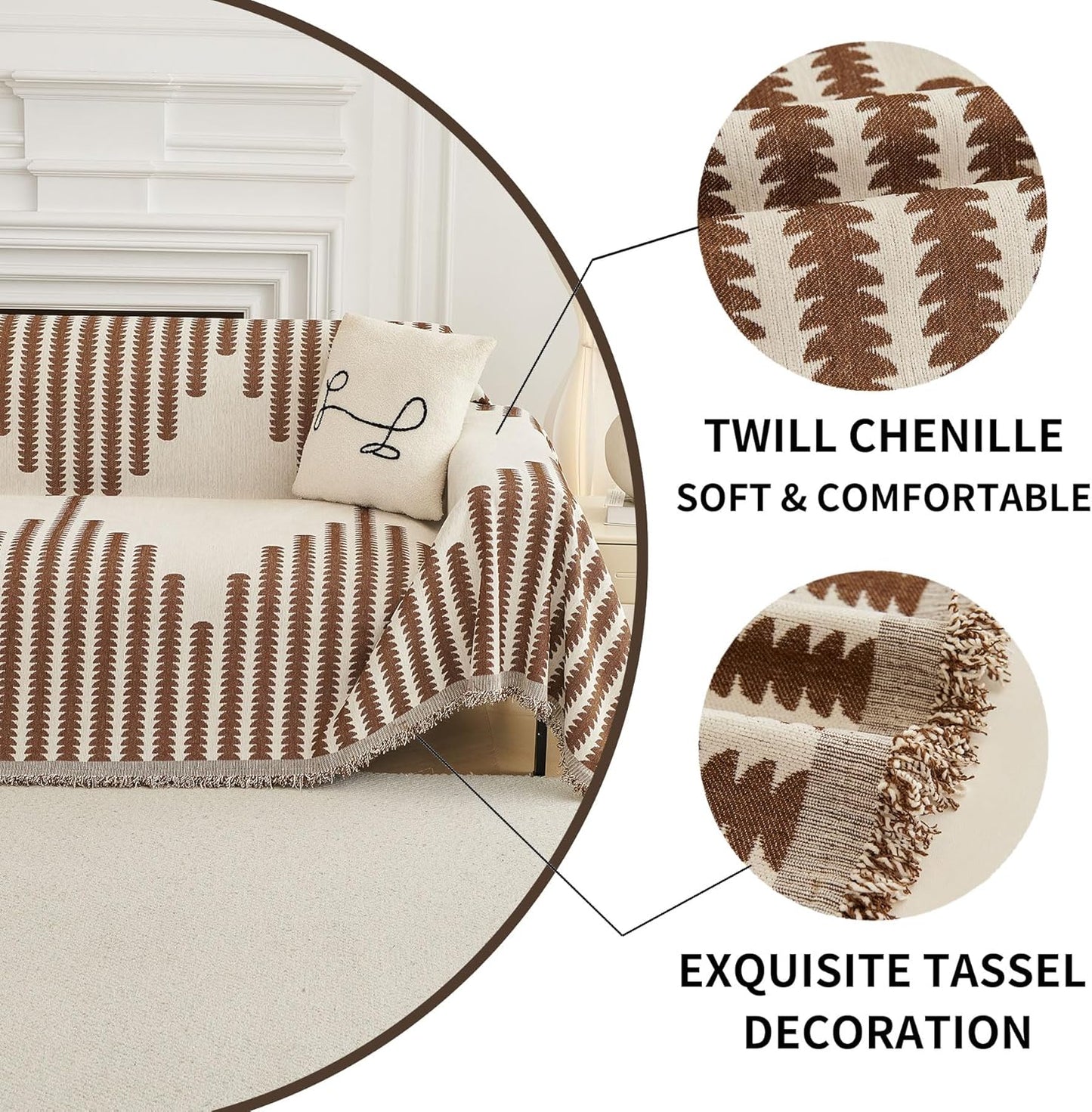 HAOMAIJIA Boho Sofa Covers Couch Covers for 3 Cushion Couch Sofa Pet Friendly Soft Thick Non Slip Couch Cover for Dogs Washable Sectional Couch Covers L Shape Furniture Protector (Brown, 91"x134")