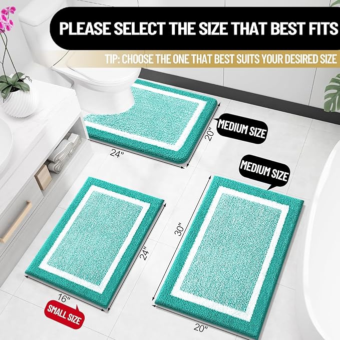 OLANLY Bathroom Rugs 24x16, Extra Soft and Absorbent Microfiber Bath Mat, Non-Slip, Machine Washable, Quick Dry Shaggy Bath Carpet, Suitable for Bathroom Floor, Tub, Shower (Small, Green)