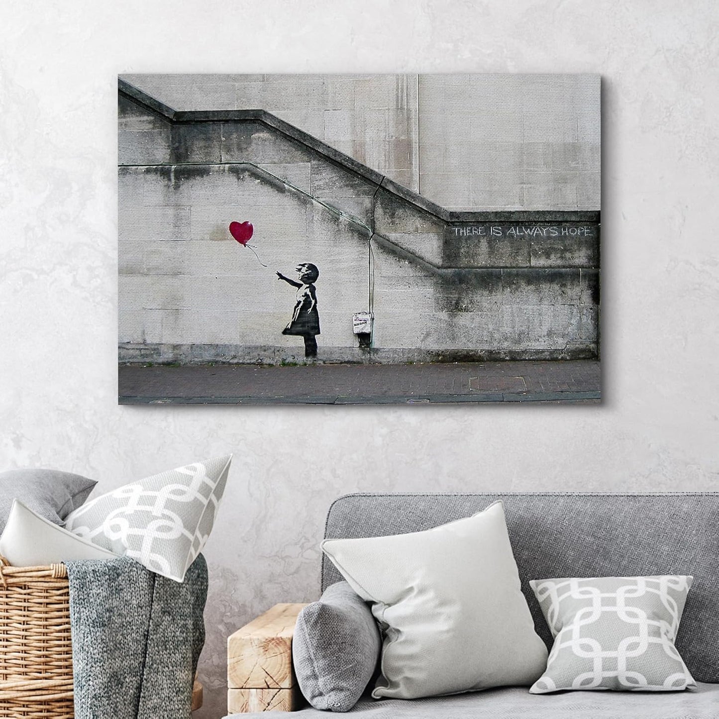 wall26 Canvas Print Wall Art Banksy There is Always Hope Girl with Balloon Graffiti & Street Art Pop Culture Illustrations Pop Art Bohemian Multicolor Dark for Living Room, Bedroom, Office - 32"x48"