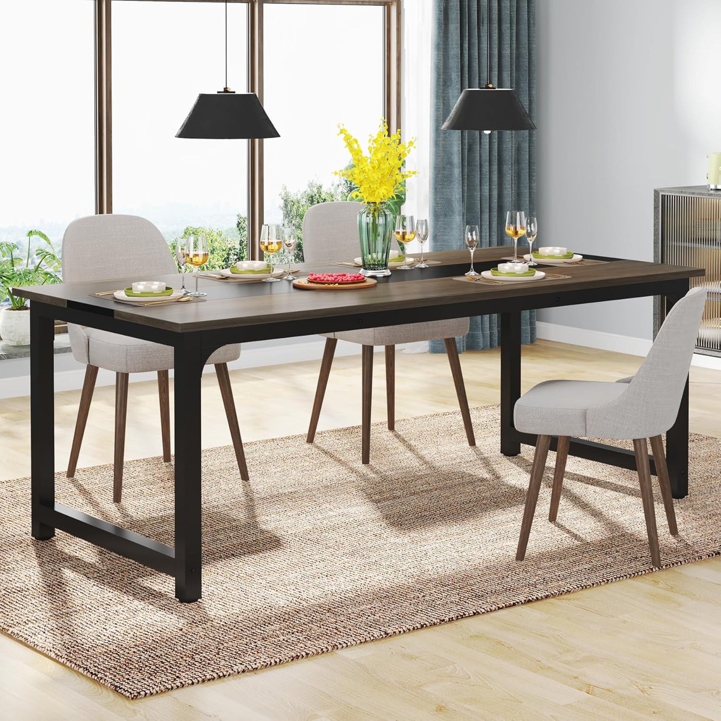 Tribesigns Modern Computer Desk, 70.8 x 31.5 inch Large Office Desk Computer Table Study Writing Desk Workstation for Home Office, Grey/Black