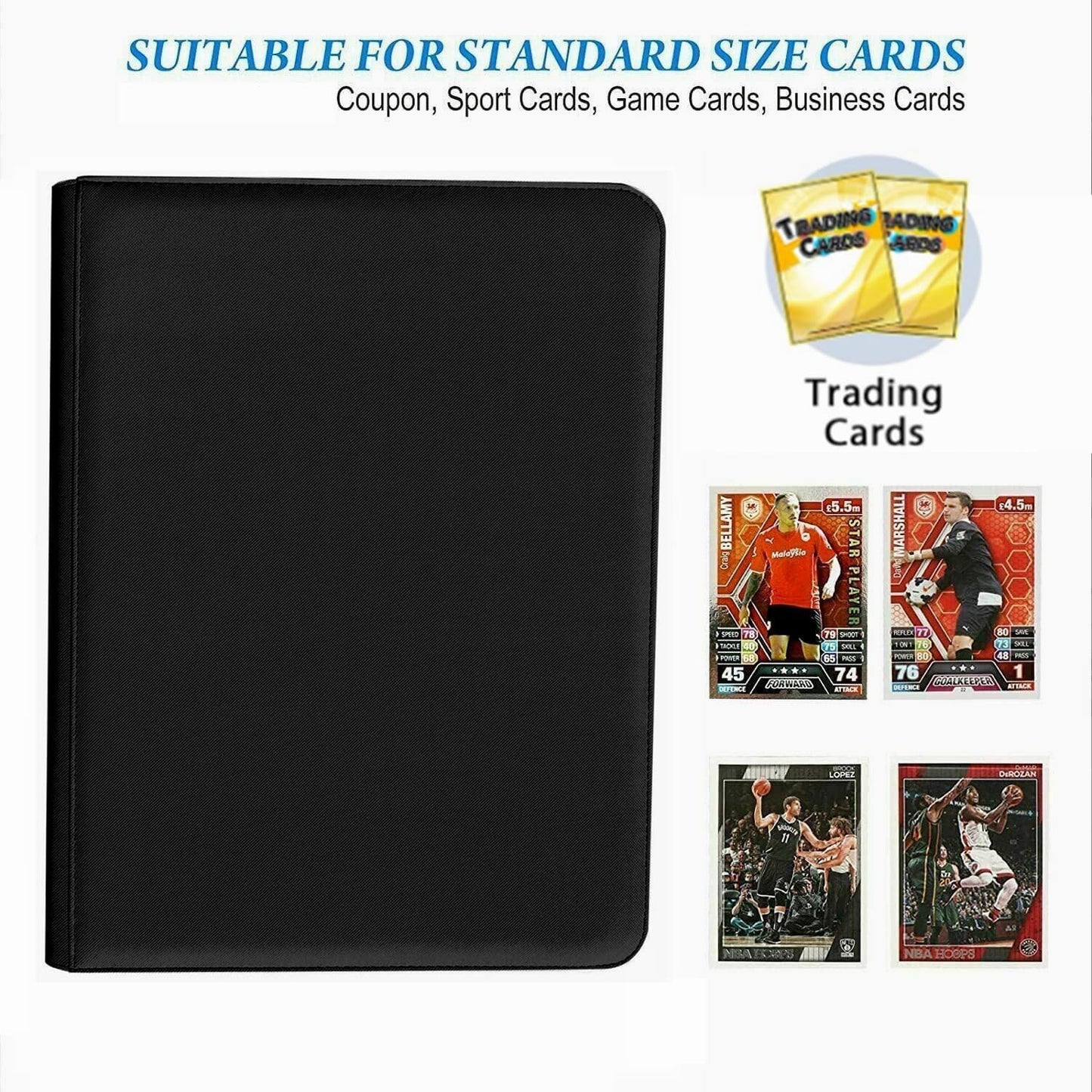 9-Pocket Zippered Trading Card Binder, 864 Pockets Double-Sided Side-Loading Card Organizer Album, PU Leather Card Holder Protector for MTG, TCG, Sports Cards (Black)